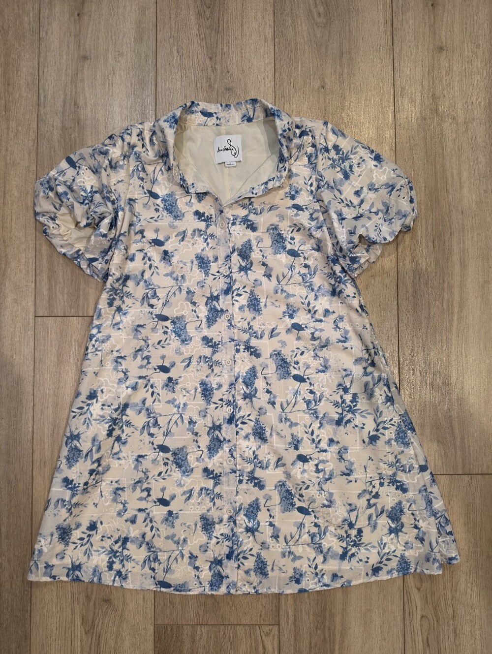 Sam Edelman Floral Eyelet Shirt Dress Size 10 Blue White Cottagecore Midi